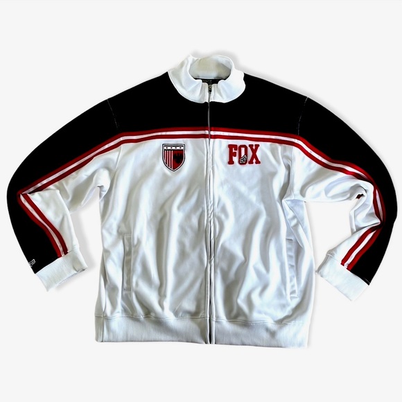 Y2K Fox Sweatshirt Zip Up Track Jacket White Red & Black Racing Size XXL - Picture 3 of 8